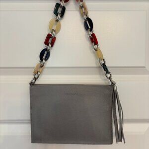 Kelly Tooke Light Gray Bag Clutch with Colorful Acrylic and Silver Chain